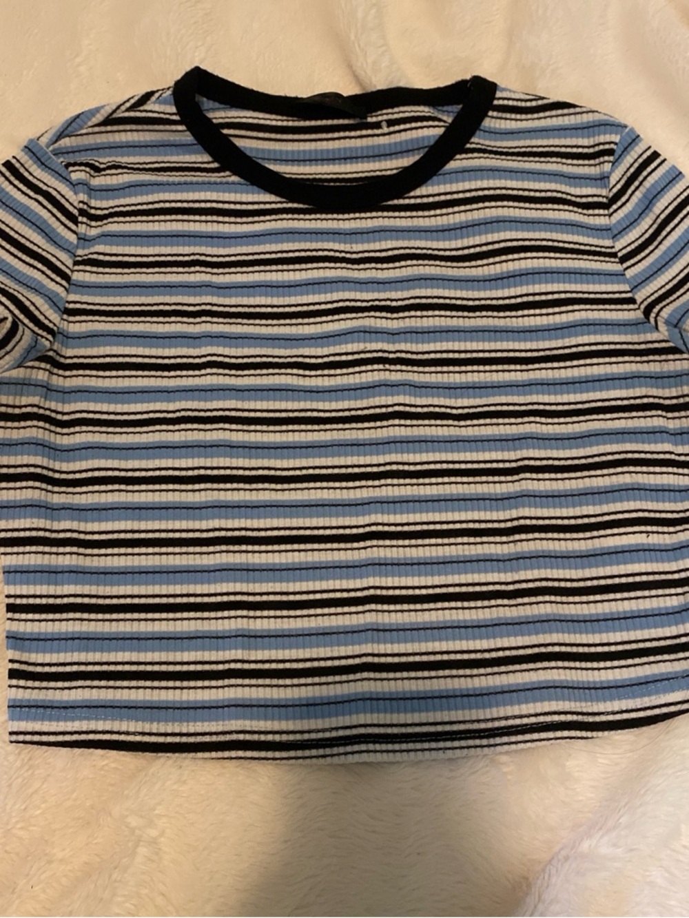 Blue Striped Ribbed Cropped Tee